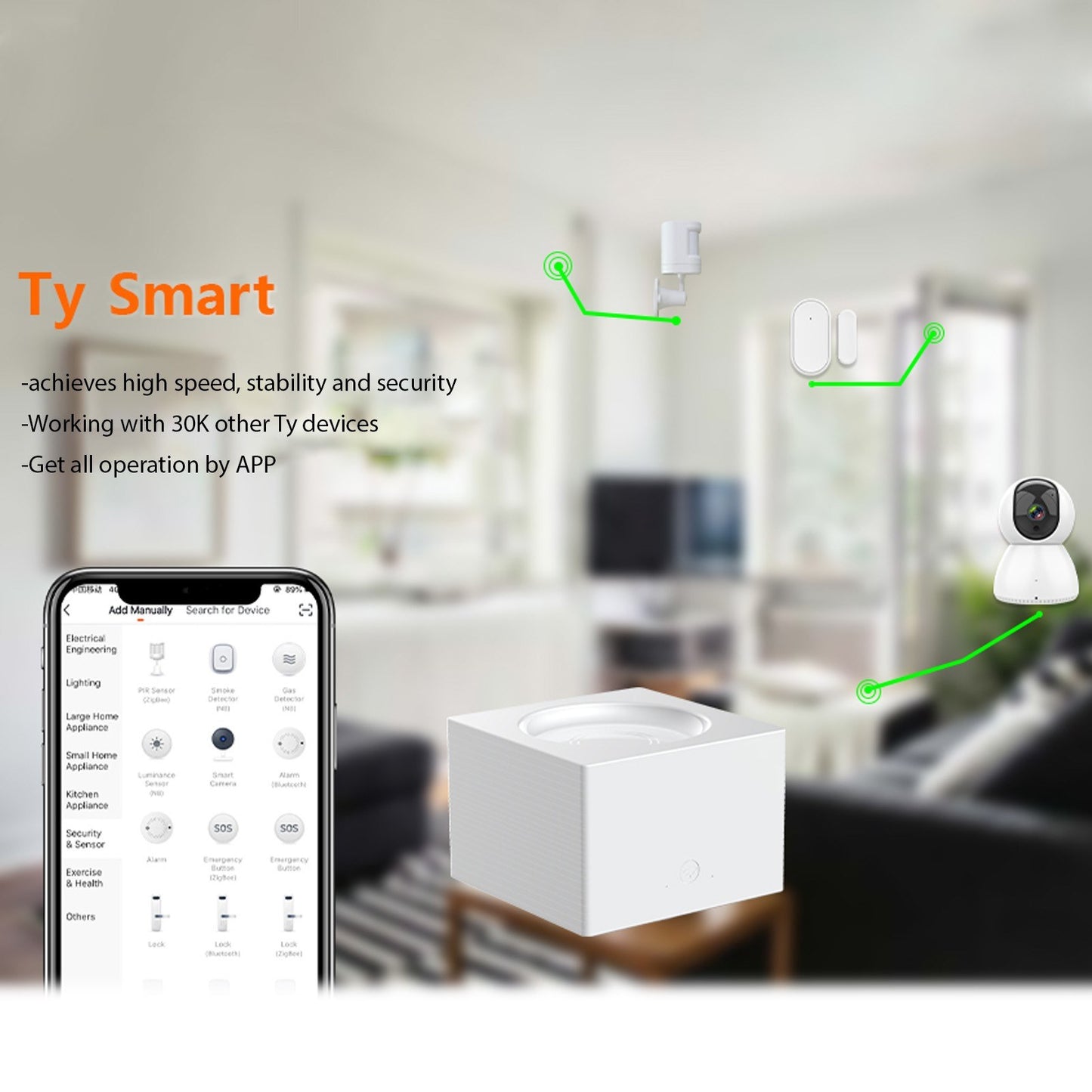 Smart WiFi Alarm System with TY APP: 8-Piece Home Security Kit with Door/Window Sensor, PIR Motion Sensor, and Remote Control - Supports 11 Languages