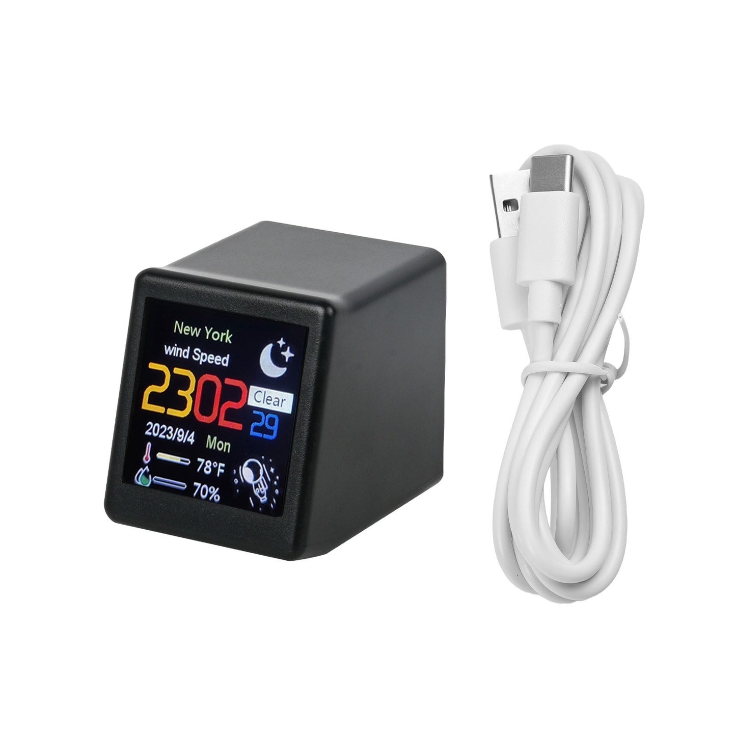 Smart WiFi Weather Station: Touchscreen Clock, Thermometer & Hygrometer with GIF Animation for Home, Office, Bedroom & Travel