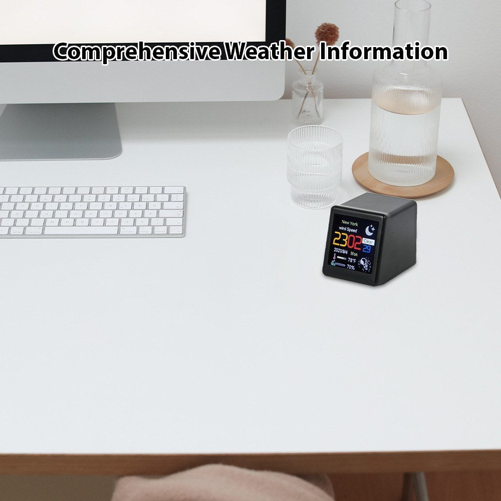 Smart WiFi Weather Station: Touchscreen Clock, Thermometer & Hygrometer with GIF Animation for Home, Office, Bedroom & Travel