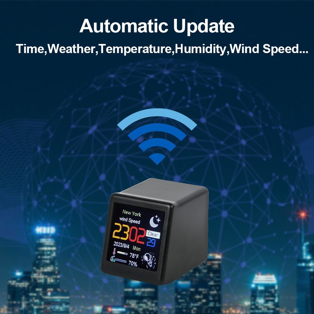 Smart WiFi Weather Station: Touchscreen Clock, Thermometer & Hygrometer with GIF Animation for Home, Office, Bedroom & Travel