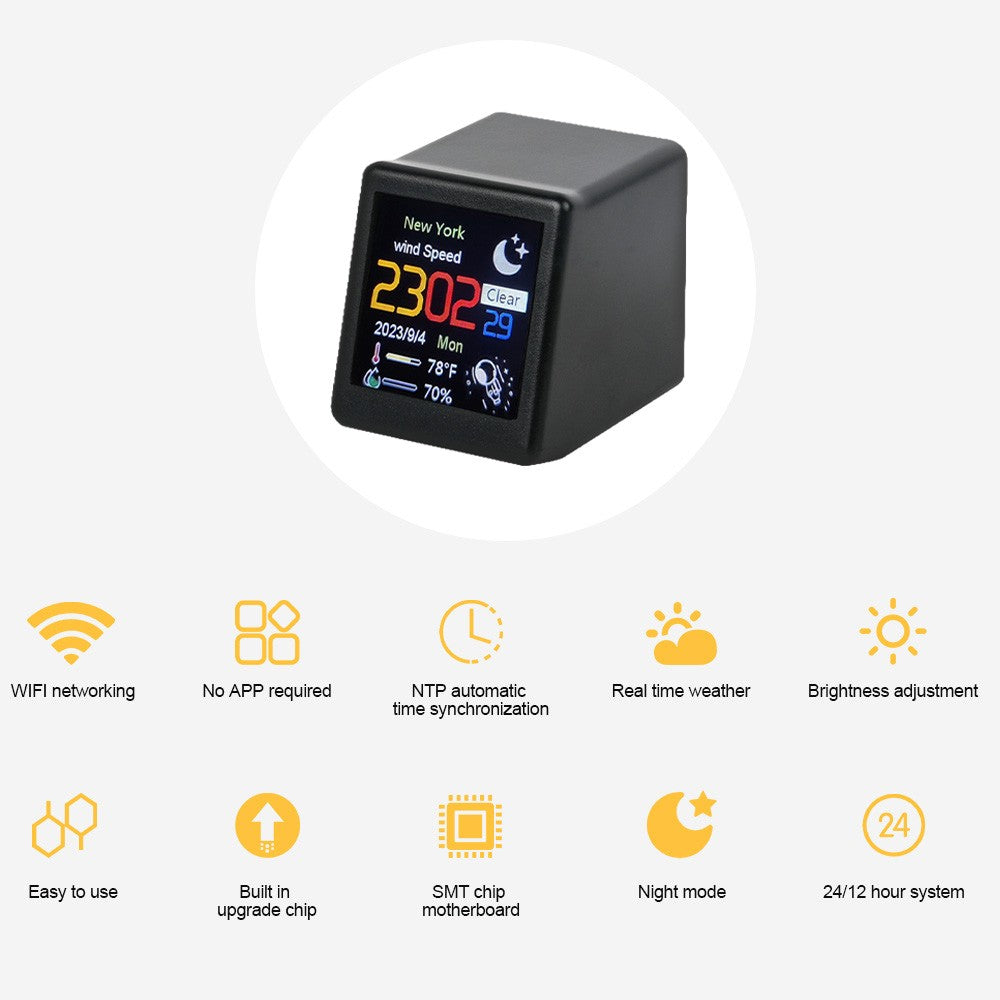 Smart WiFi Weather Station: Touchscreen Clock, Thermometer & Hygrometer with GIF Animation for Home, Office, Bedroom & Travel