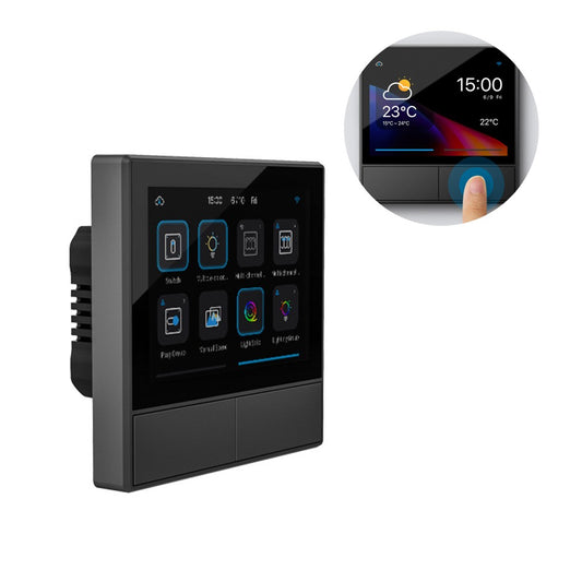 WiFi Smart Dual-Channel Touchscreen Switch with Thermostat & Weather Display - Central Control HMI Panel