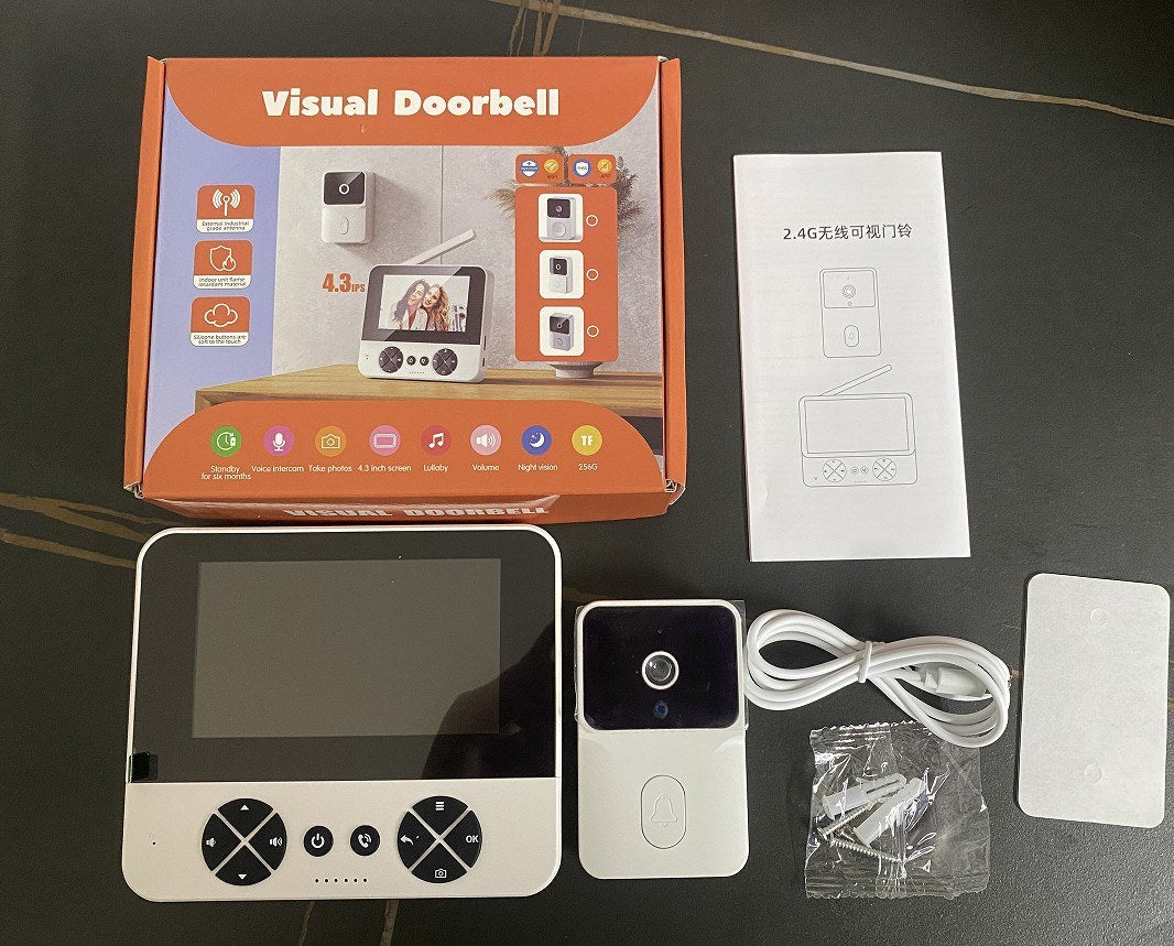 Wireless Video Doorbell Camera with 4.3 IPS Screen, HD Night Vision, Two-Way Audio, No Subscription, No-Drill Mount, Rechargeable, Smart Chime for Home