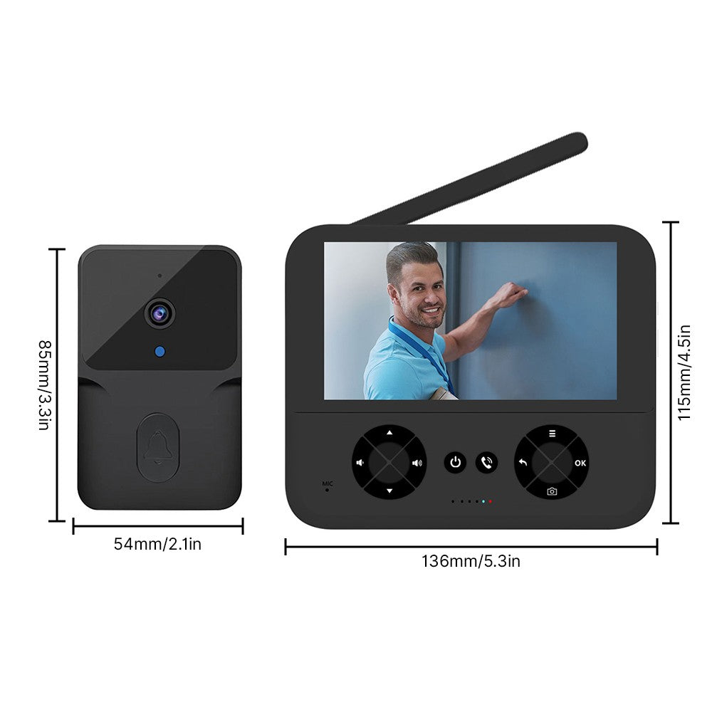 Wireless Video Doorbell Camera with 4.3 IPS Screen, HD Night Vision, Two-Way Audio, No Subscription, No-Drill Mount, Rechargeable, Smart Chime for Home