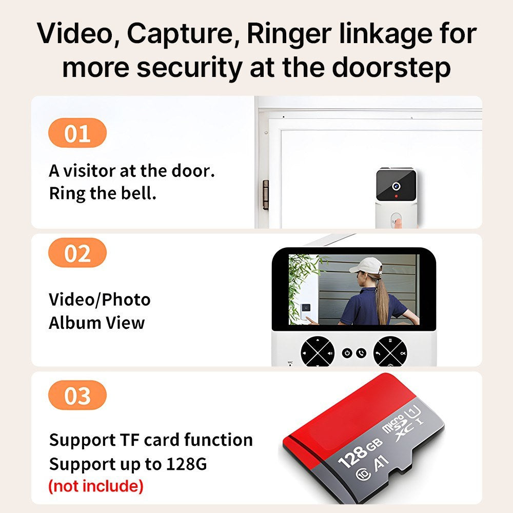Wireless Video Doorbell Camera with 4.3 IPS Screen, HD Night Vision, Two-Way Audio, No Subscription, No-Drill Mount, Rechargeable, Smart Chime for Home