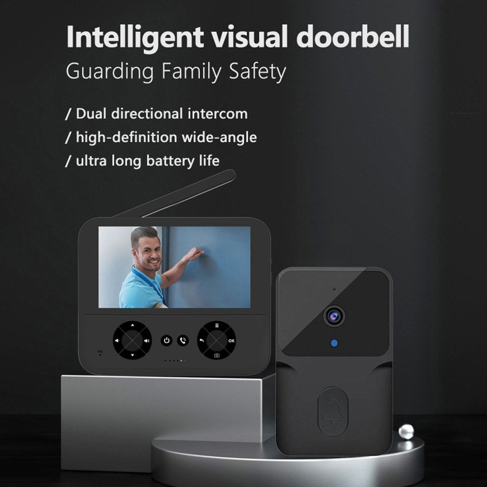 Wireless Video Doorbell Camera with 4.3 IPS Screen, HD Night Vision, Two-Way Audio, No Subscription, No-Drill Mount, Rechargeable, Smart Chime for Home