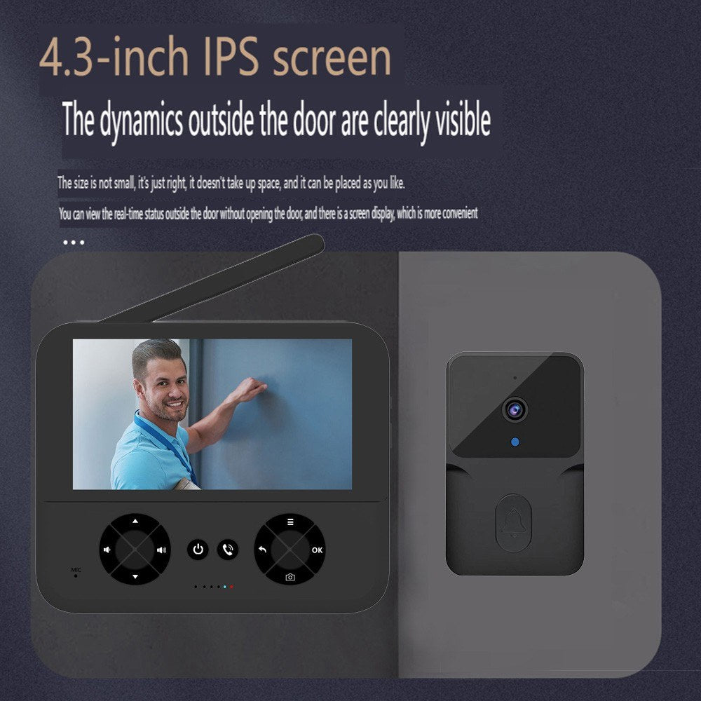 Wireless Video Doorbell Camera with 4.3 IPS Screen, HD Night Vision, Two-Way Audio, No Subscription, No-Drill Mount, Rechargeable, Smart Chime for Home