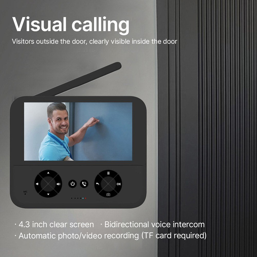 Wireless Video Doorbell Camera with 4.3 IPS Screen, HD Night Vision, Two-Way Audio, No Subscription, No-Drill Mount, Rechargeable, Smart Chime for Home