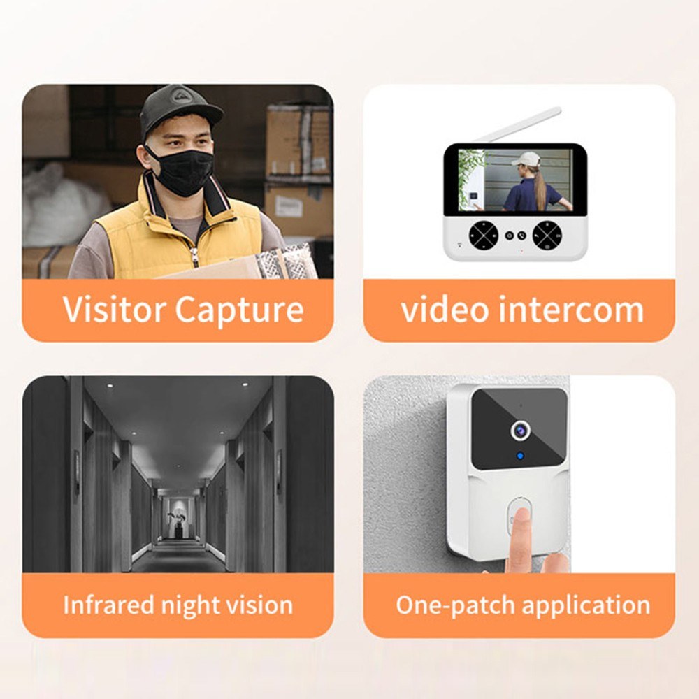 Wireless Video Doorbell Camera with 4.3 IPS Screen, HD Night Vision, Two-Way Audio, No Subscription, No-Drill Mount, Rechargeable, Smart Chime for Home