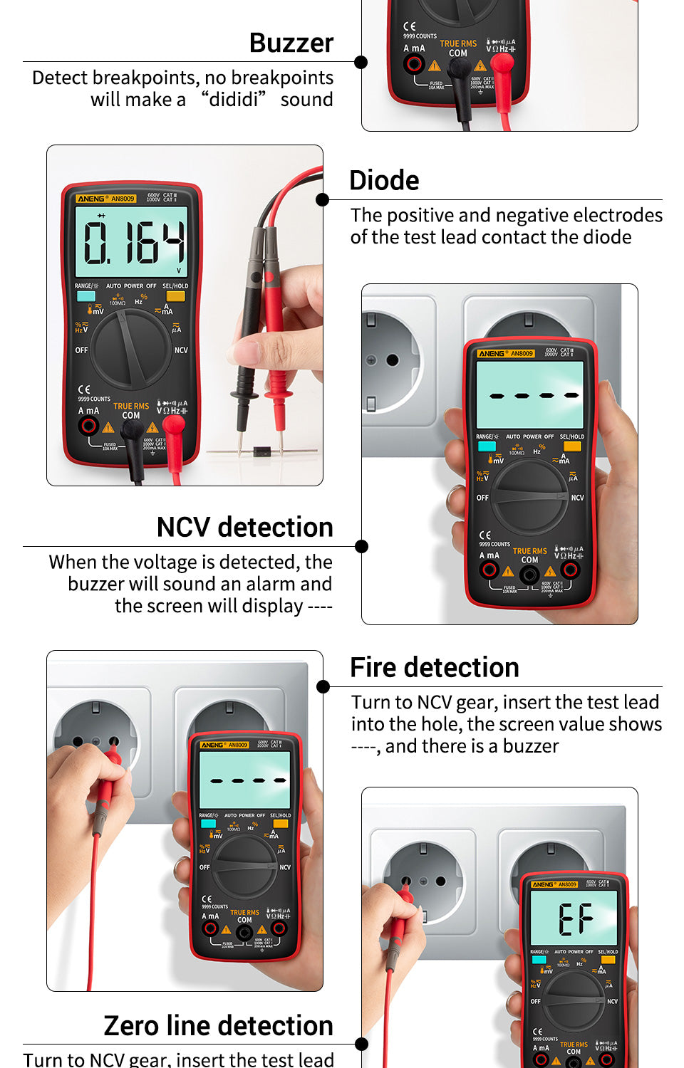ANENG AN8009 True-RMS Digital Multimeter – Professional Auto-Ranging Tester for Electronics & Automotive