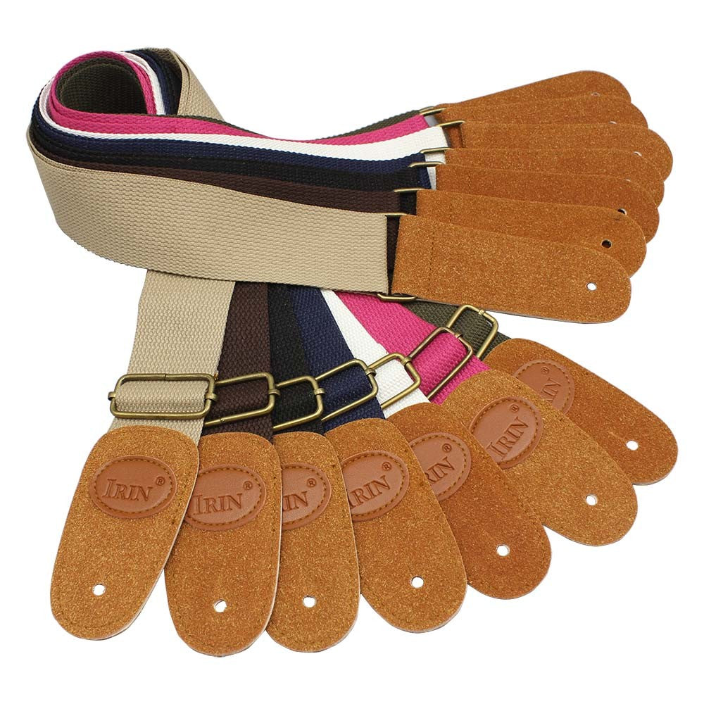 IRIN Comfortable Woven Cotton Guitar Strap with Leather Ends - Adjustable & Durable for Electric, Acoustic, and Folk Guitars