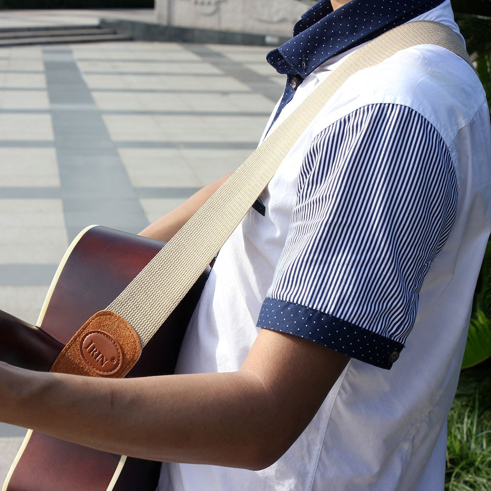 IRIN Comfortable Woven Cotton Guitar Strap with Leather Ends - Adjustable & Durable for Electric, Acoustic, and Folk Guitars