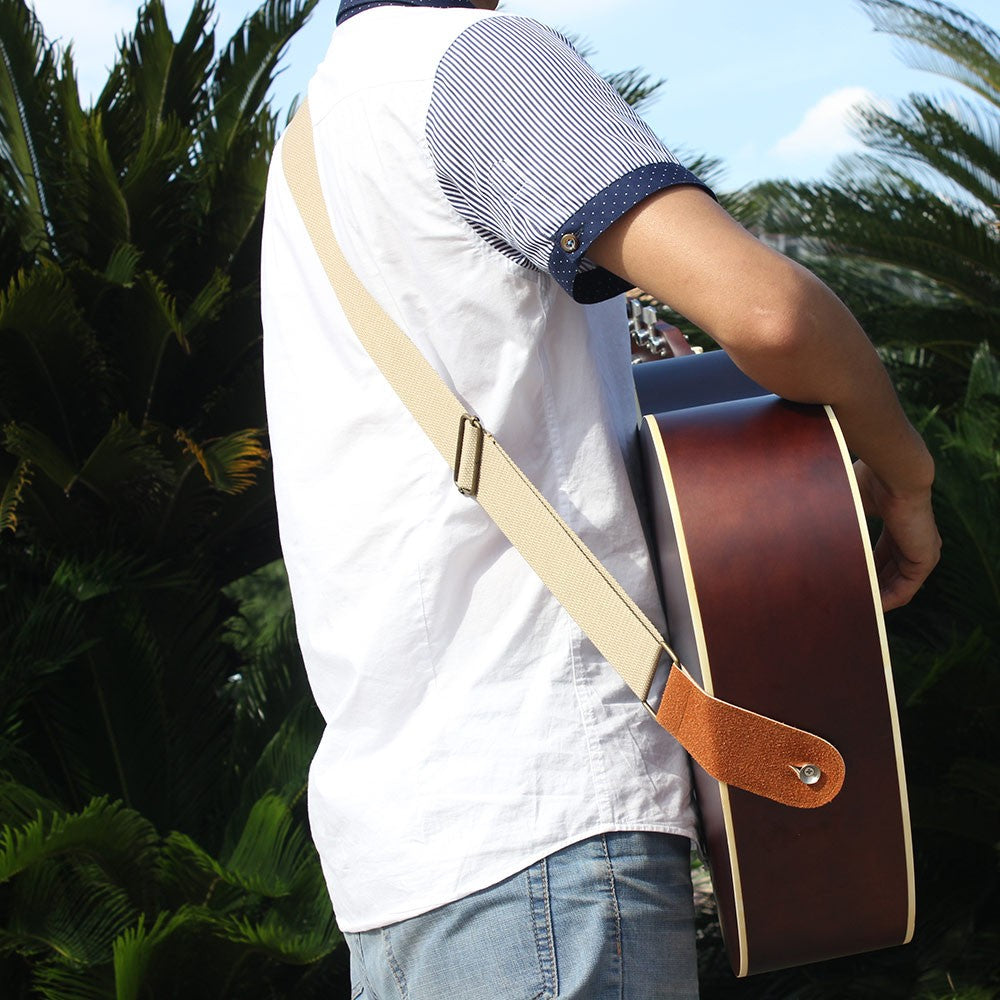 IRIN Comfortable Woven Cotton Guitar Strap with Leather Ends - Adjustable & Durable for Electric, Acoustic, and Folk Guitars