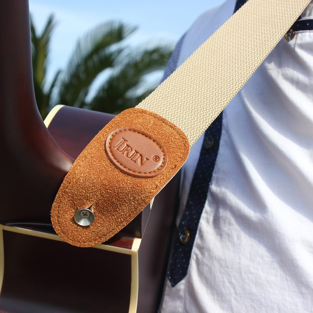 IRIN Comfortable Woven Cotton Guitar Strap with Leather Ends - Adjustable & Durable for Electric, Acoustic, and Folk Guitars