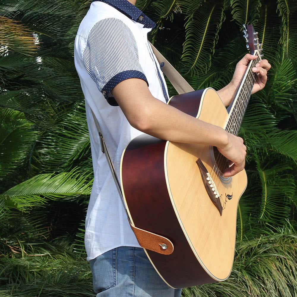 IRIN Comfortable Woven Cotton Guitar Strap with Leather Ends - Adjustable & Durable for Electric, Acoustic, and Folk Guitars