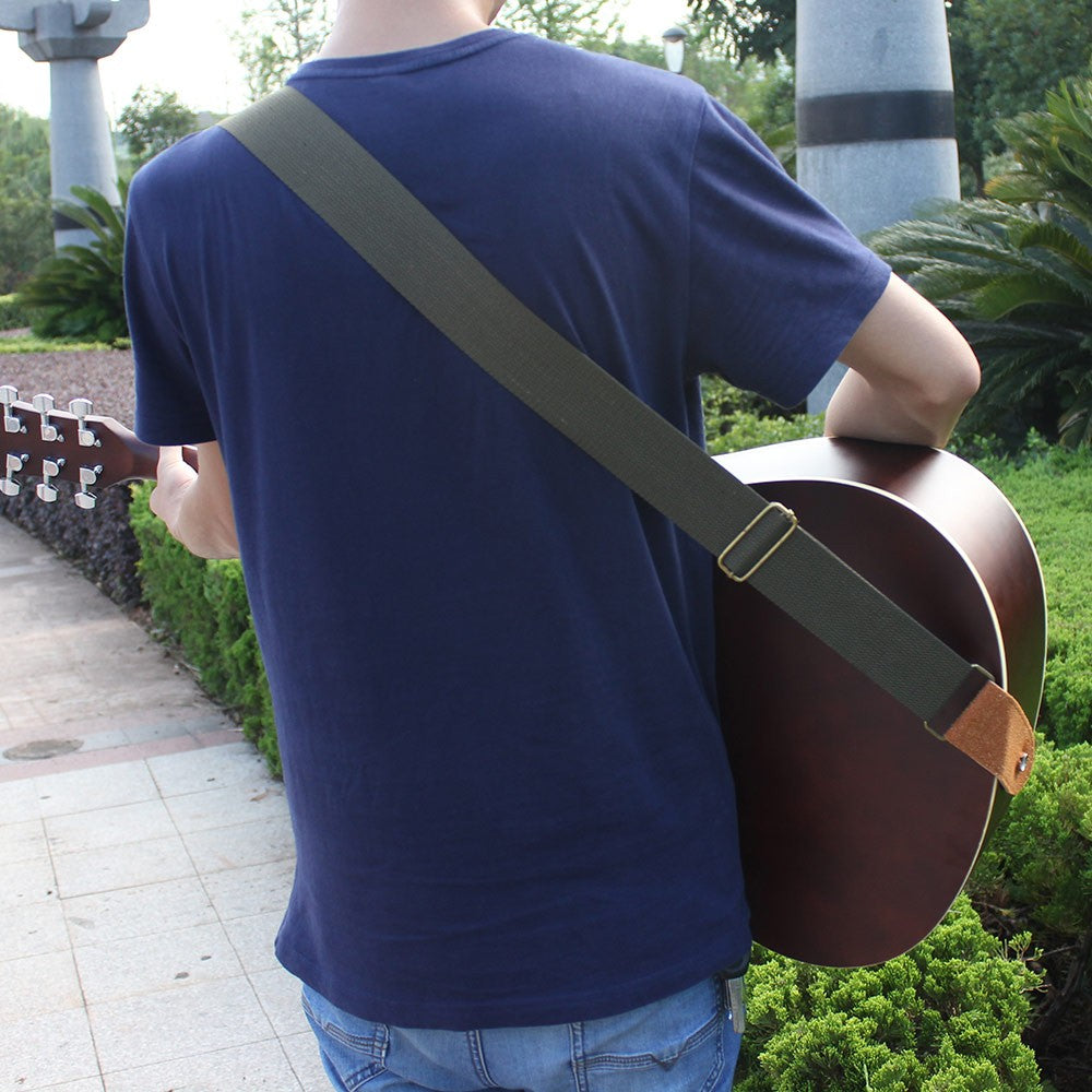 IRIN Comfortable Woven Cotton Guitar Strap with Leather Ends - Adjustable & Durable for Electric, Acoustic, and Folk Guitars