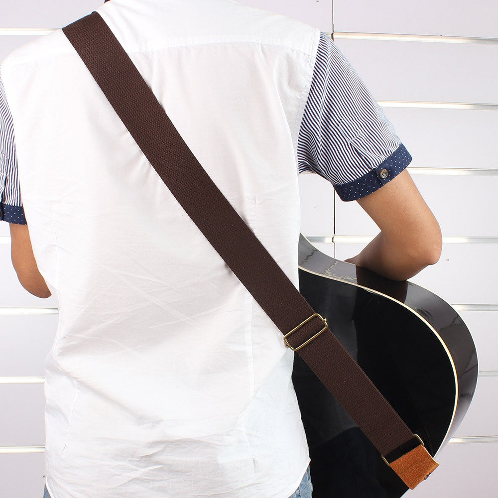 IRIN Comfortable Woven Cotton Guitar Strap with Leather Ends - Adjustable & Durable for Electric, Acoustic, and Folk Guitars