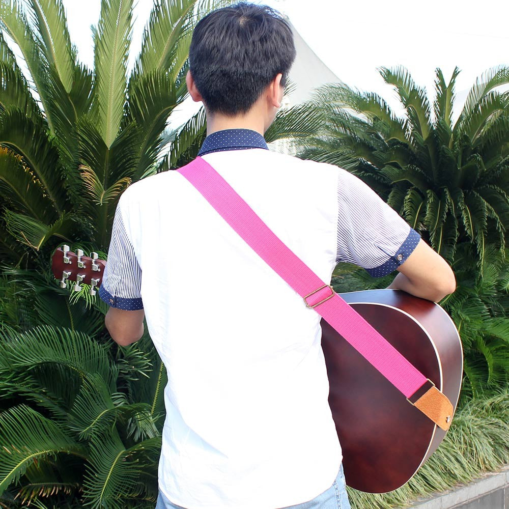 IRIN Comfortable Woven Cotton Guitar Strap with Leather Ends - Adjustable & Durable for Electric, Acoustic, and Folk Guitars
