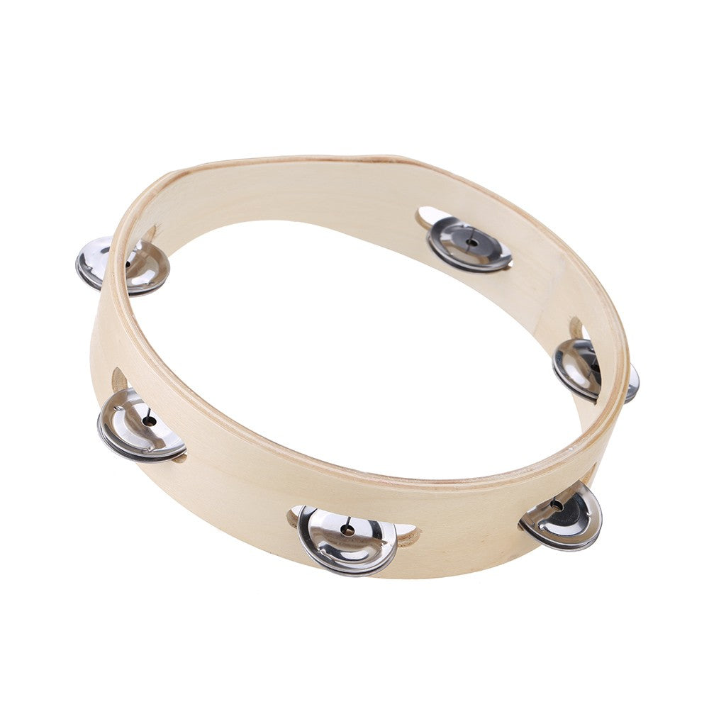 8 Kids Wooden Tambourine with Metal Jingles - Educational Musical Percussion Toy for Dancing & Games