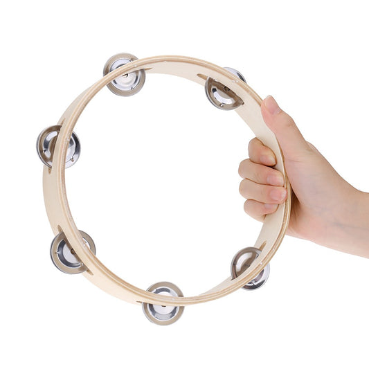 8 Kids Wooden Tambourine with Metal Jingles - Educational Musical Percussion Toy for Dancing & Games