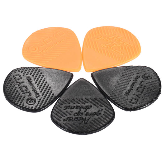 Triangle Guitar Picks - 5pcs: 3 Black, 2 Orange Plastic Plectrums