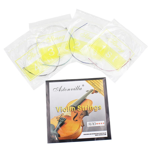 4pcs Violin Strings Set: C-G-D-A Steel Core, Nickel Silver Wound