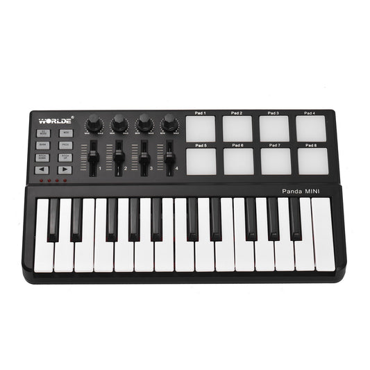 WORLDE Panda Mini 25-Key USB MIDI Controller with 8 Backlit Drum Pads & 4 Control Groups
