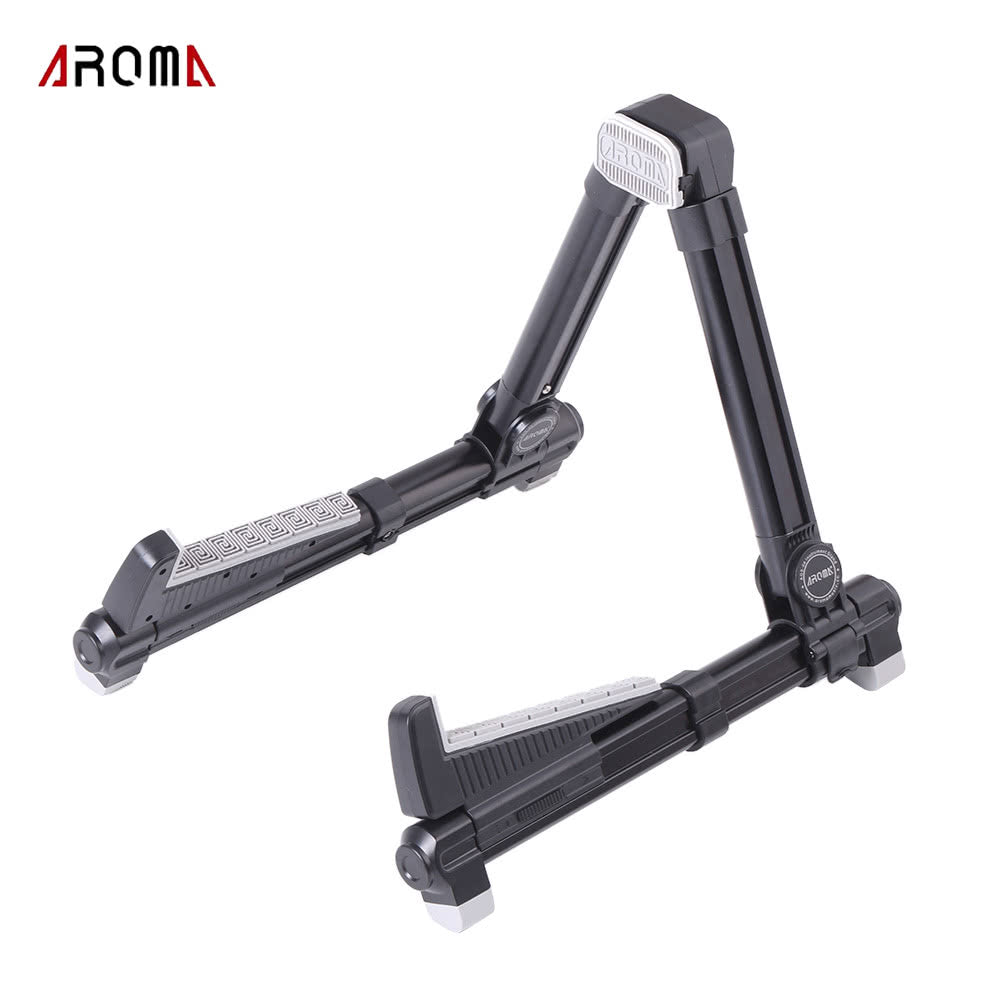 Universal Folding Guitar Stand A-Frame for String Instruments: Aluminum Alloy, Adjustable for Banjo, Acoustic, Electric, Classical Guitar, Ukulele, Bass, Mandolin - AROMA AGS-08