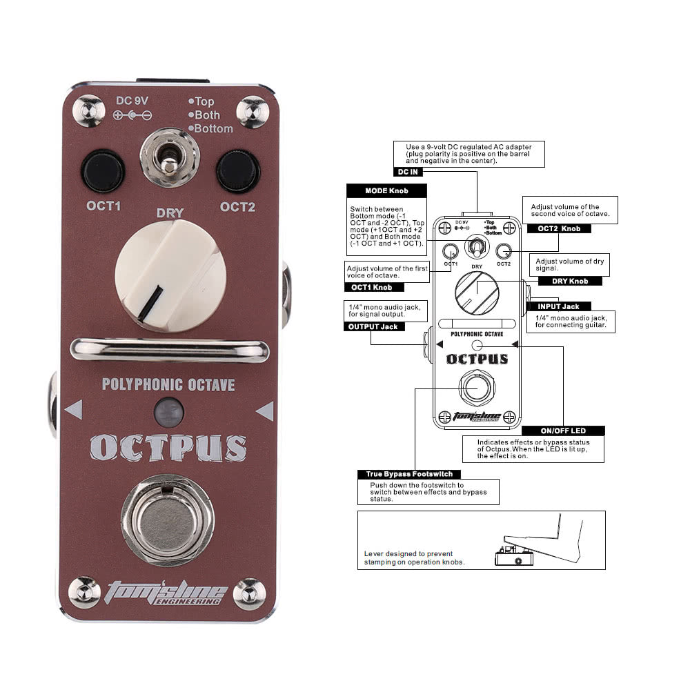 AROMA AOS-3 Mini Octopus Polyphonic Octave Electric Guitar Pedal with True Bypass