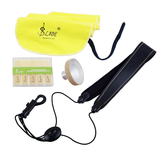 SLADE Alto Saxophone Accessory Kit: 4-in-1 Belt, Cleaning Cloth, Reed, Aluminum Mute