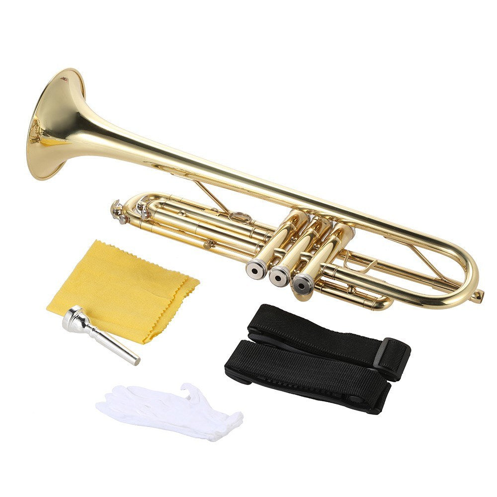 Bb Flat Gold Brass Trumpet - Exquisite Design with Full Accessory Kit