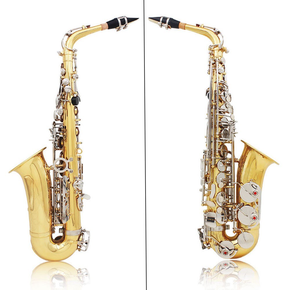 Glossy Brass Eb E-Flat Alto Saxophone with White Shell Button
