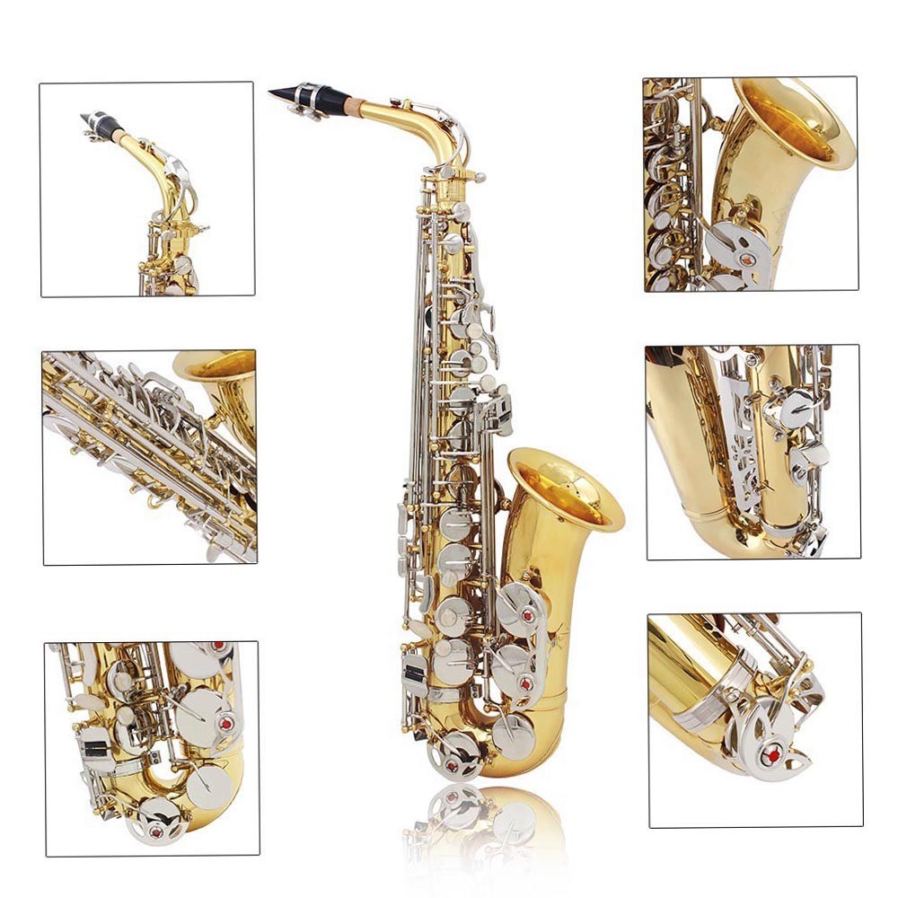Glossy Brass Eb E-Flat Alto Saxophone with White Shell Button