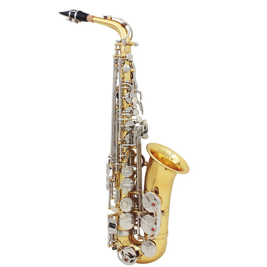 Glossy Brass Eb E-Flat Alto Saxophone with White Shell Button