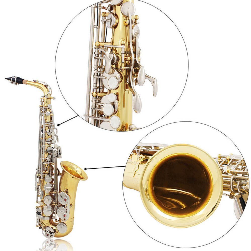 Glossy Brass Eb E-Flat Alto Saxophone with White Shell Button