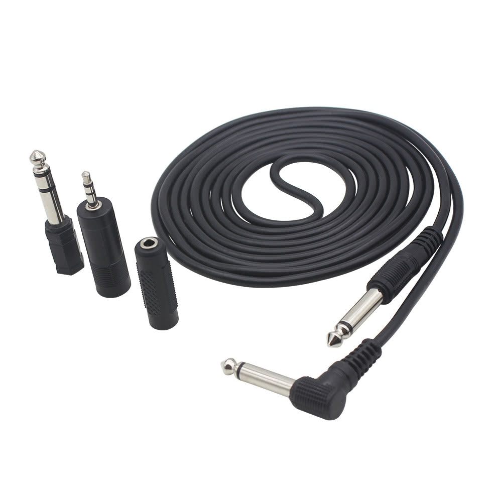 Guitar Audio Cable 10ft 1/4-Inch Straight to Right Angle Plug Black with 3 Adapters