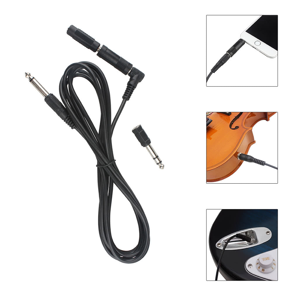 Guitar Audio Cable 10ft 1/4-Inch Straight to Right Angle Plug Black with 3 Adapters