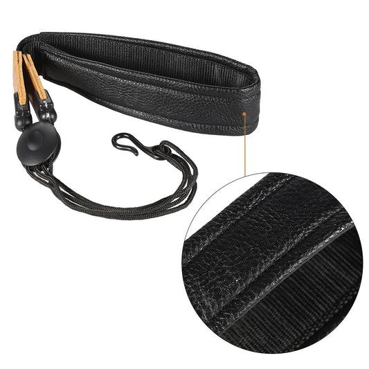 Comfortable Adjustable Leather Saxophone Neck Strap with EVA Padding & Metal Hook
