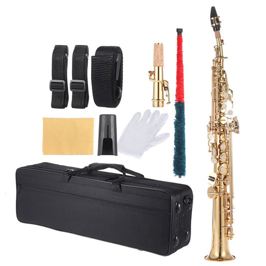 Premium Bb Straight Soprano Saxophone with Brass Body & Natural Shell Keys
