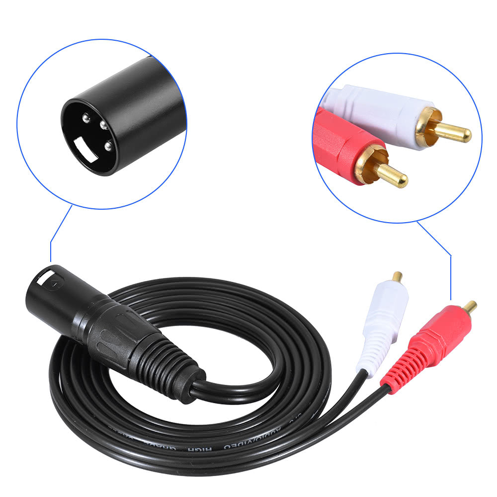 1.5m/5ft XLR Male to 2 RCA Male Stereo Audio Splitter Y Cable