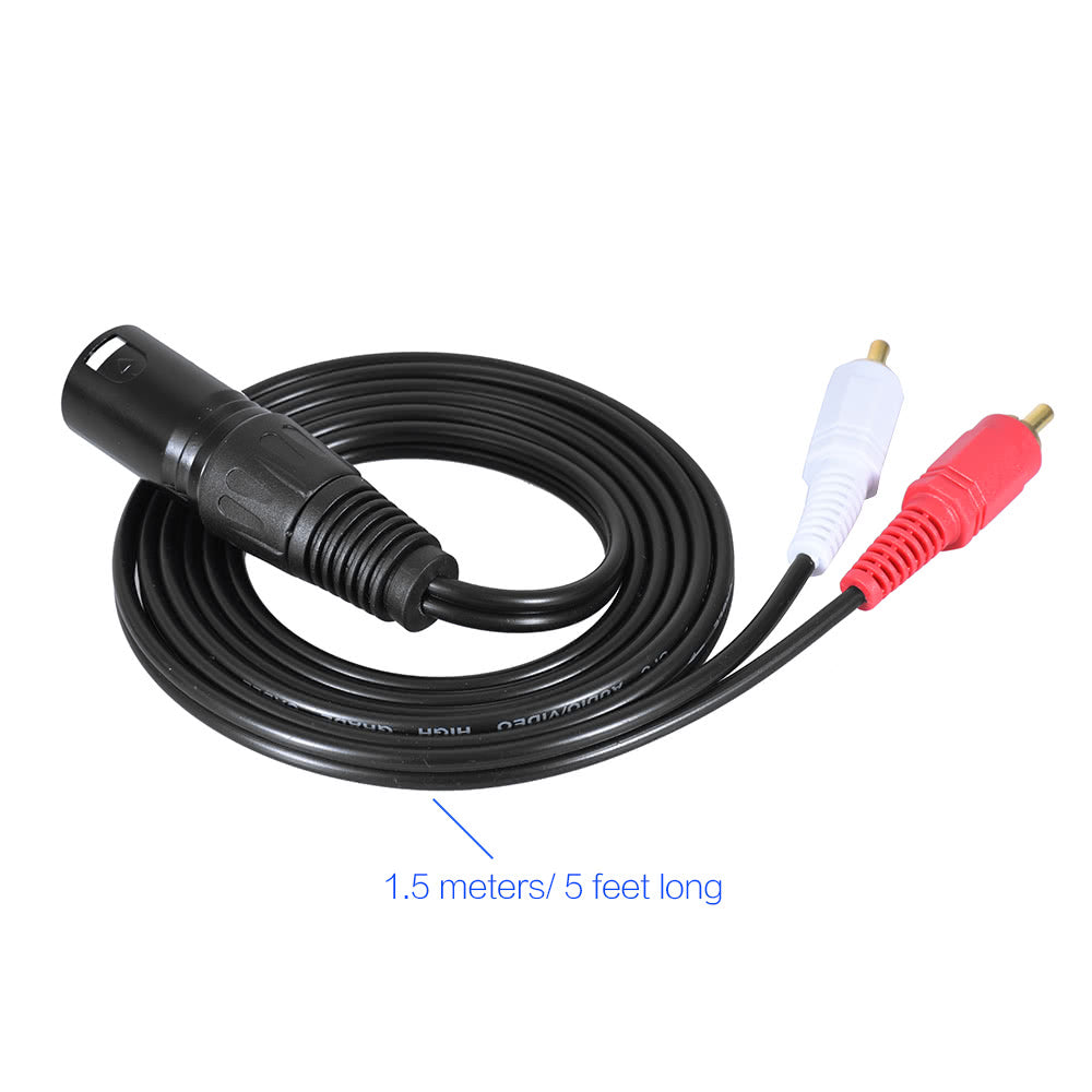 1.5m/5ft XLR Male to 2 RCA Male Stereo Audio Splitter Y Cable