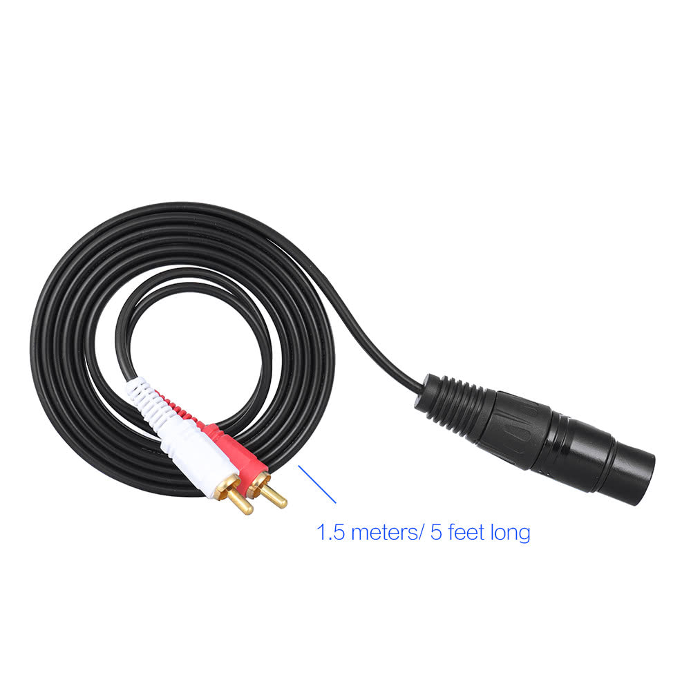 1.5m/5ft XLR Female to Dual RCA Male Stereo Audio Splitter Cable