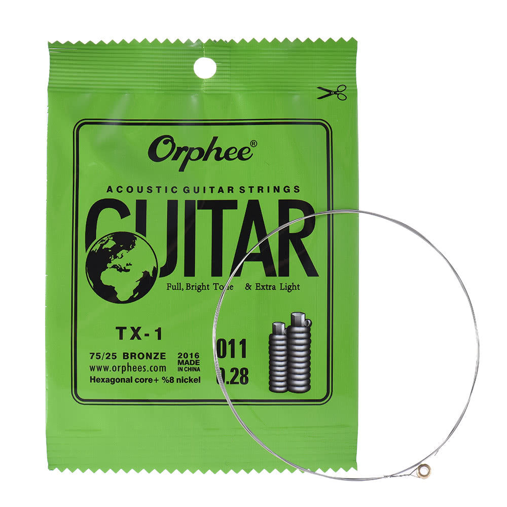 Orphee TX-1 Acoustic Folk Guitar 1st E-String Replacement (.010) 10-Pack, High-Carbon Steel Core, 75/25 Phosphor Bronze, Extra Light Tension