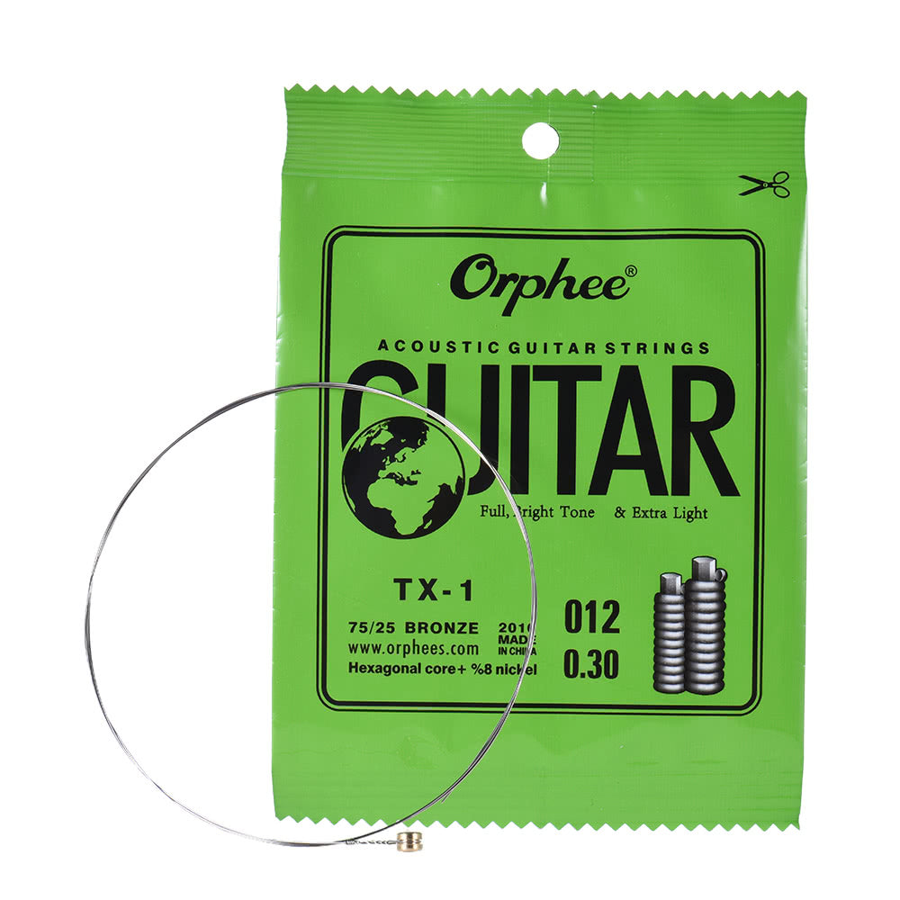 Orphee TX-1 Acoustic Folk Guitar 1st E-String Replacement (.010) 10-Pack, High-Carbon Steel Core, 75/25 Phosphor Bronze, Extra Light Tension