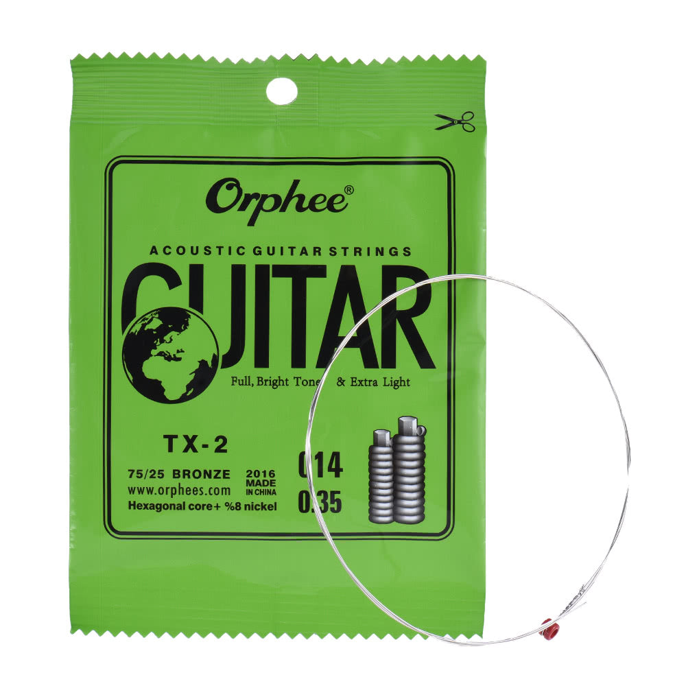 Orphee TX-1 Acoustic Folk Guitar 1st E-String Replacement (.010) 10-Pack, High-Carbon Steel Core, 75/25 Phosphor Bronze, Extra Light Tension