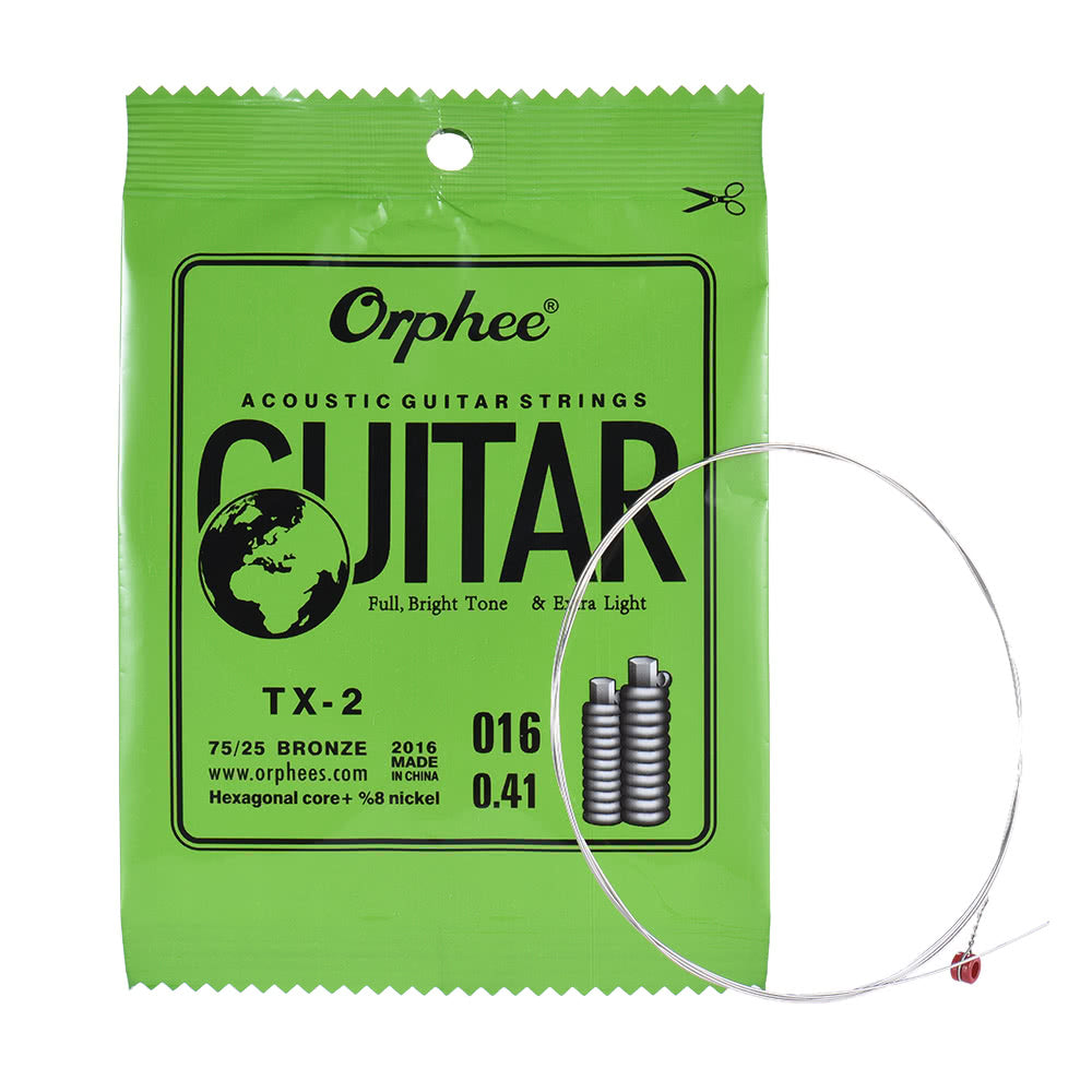 Orphee TX-1 Acoustic Folk Guitar 1st E-String Replacement (.010) 10-Pack, High-Carbon Steel Core, 75/25 Phosphor Bronze, Extra Light Tension