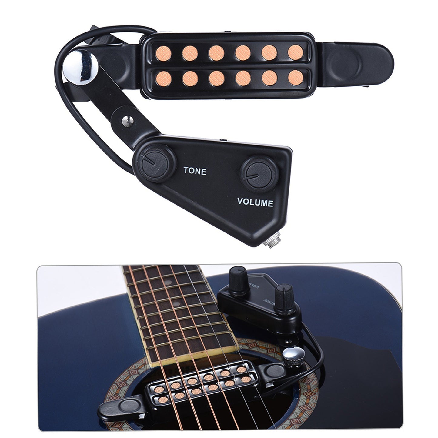 12-Hole Acoustic Guitar Sound Hole Pickup with Magnetic Transducer & Tone Volume Control