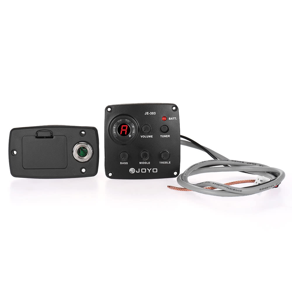 JOYO JE-303 Acoustic Guitar Preamp with 3-Band EQ, Piezo Pickup & LCD Tuner Display