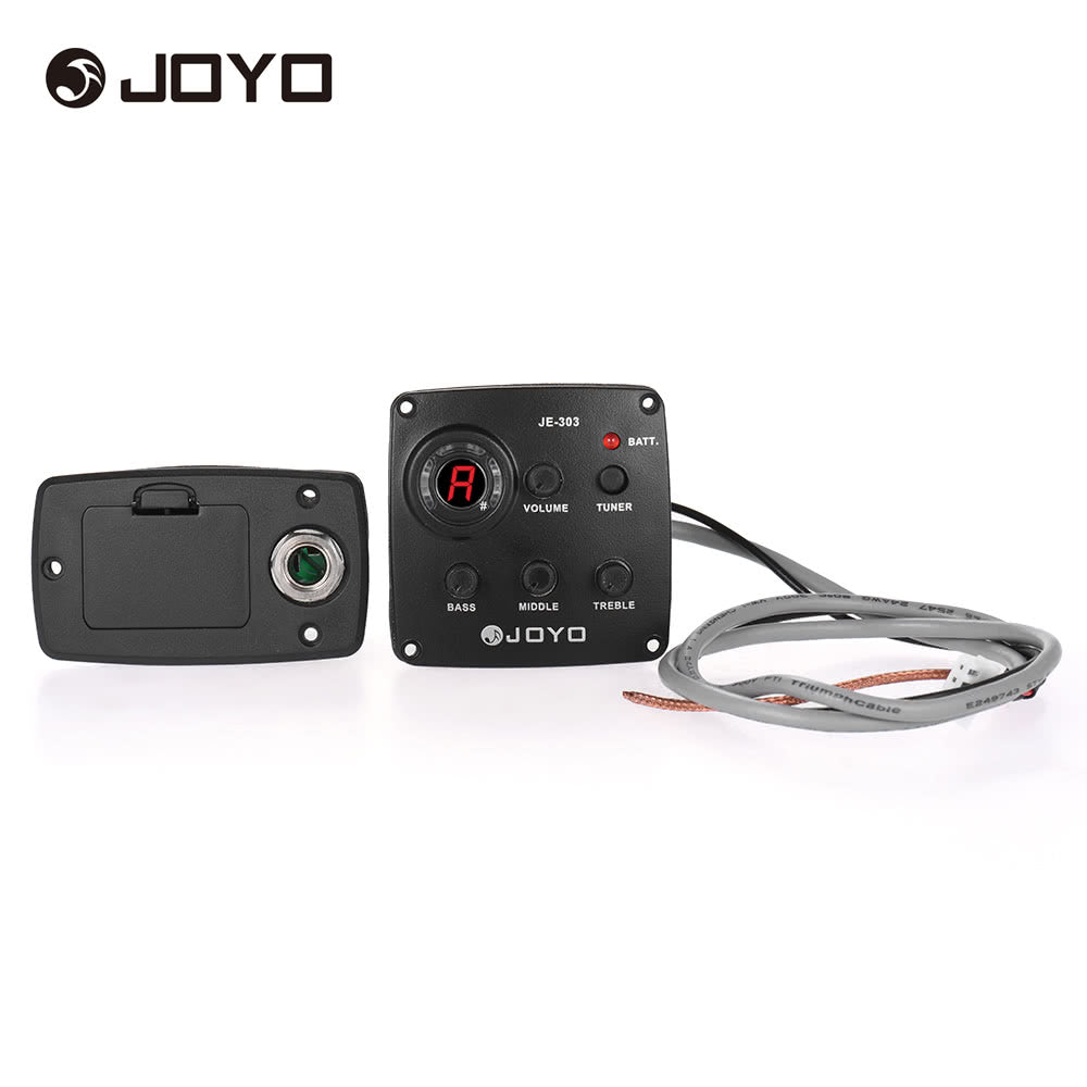 JOYO JE-303 Acoustic Guitar Preamp with 3-Band EQ, Piezo Pickup & LCD Tuner Display