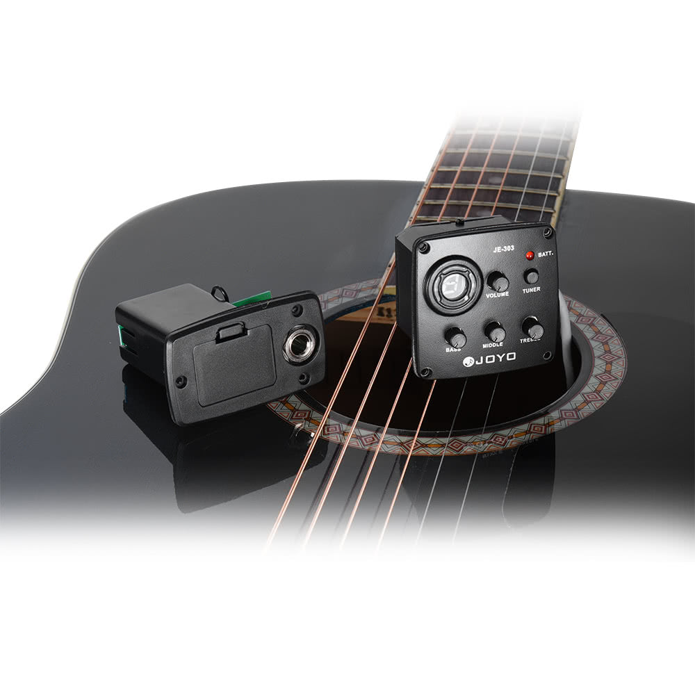 JOYO JE-303 Acoustic Guitar Preamp with 3-Band EQ, Piezo Pickup & LCD Tuner Display